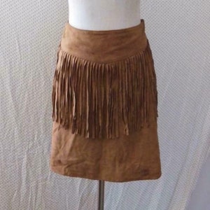 Real Suede Fringe Skirt - TAN BROWN, Cowgirl Skirt, Suede Mini Skirts, Bohemian Hippie Fringe Western Mini Skirt, TASSELL Leather Skirt