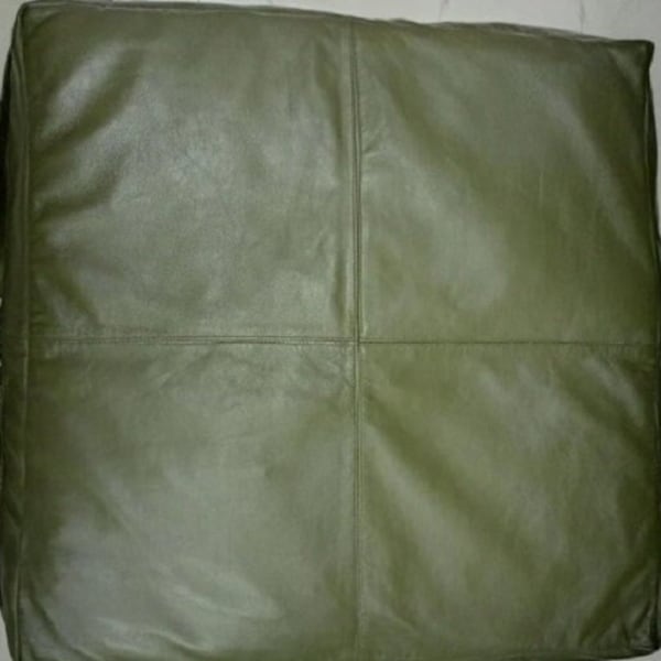 Leather Seat Cushion Cover | Olive GREEN Leather Pet Bed Cover| SQUARE Bench Floor Cushion Cover | Leather BENCH Cushion Cover