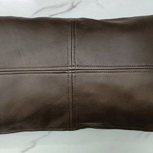 Lambskin Leather Pillow Cover | RECTANGLE DARK BROWN Leather Cushion Cover,Decorative Throw Cover for Living Room,Bedroom, Luxury Gift Cover