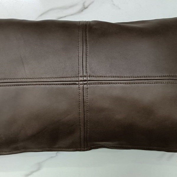 Lambskin Leather Pillow Cover | RECTANGLE DARK BROWN Leather Cushion Cover,Decorative Throw Cover for Living Room,Bedroom, Luxury Gift Cover