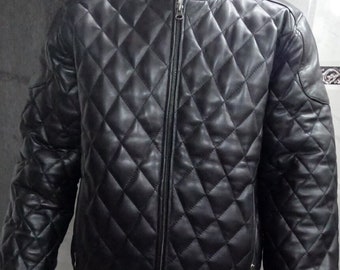 Black Quilted Leather Bomber Jacket for Men | Handmade Men Black Diamond Quilted BOMBER Leather Jacket | Puffer Leather Jacket