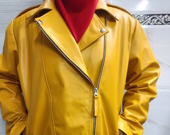 Women Lambskin Leather Jacket YELLOW | Slim Fit BIKER Motorcycle Leather Jacket | Western Style Leather Jacket For Girls | Party Wear Jacket