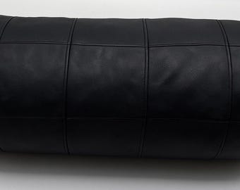 PATCHWORK Lambskin Leather BLACK BOLSTER Pillow Cover | Stylish Scatter Round Bolster Cover For Home & Office | Neck Roll Pillow Case