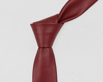UNISEX Leather Necktie | Dark Red Leather Wedding TIE | Groom NECKTIE | Formal Office Wear Leather Tie | Easy To Wear Leather Tie|