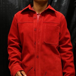 Women&#39;s Suede TRUCKER, Suede Boyfriend Shirt, Oversize Suede Shirt, RED Suede Shirt, BAGGY Suede Shirt, Plus Size Womens Suede Shirt