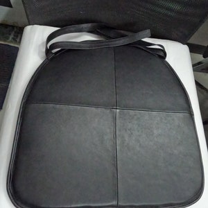 Black Lambskin LEATHER CHAIR PAD with Ties | Tolix Style Chair Pad | Dining seat pad home | Round Edge Dining Seat Cushion Lambskin Leather image 10