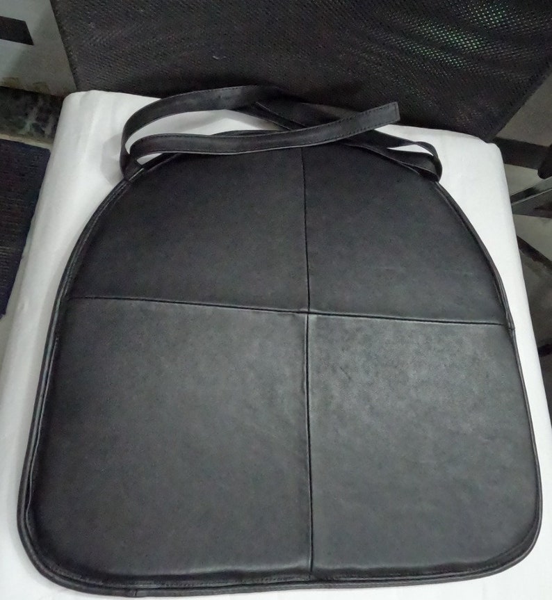 Black Lambskin LEATHER CHAIR PAD with Ties | Tolix Style Chair Pad | Dining seat pad home | Round Edge Dining Seat Cushion Lambskin Leather image 10