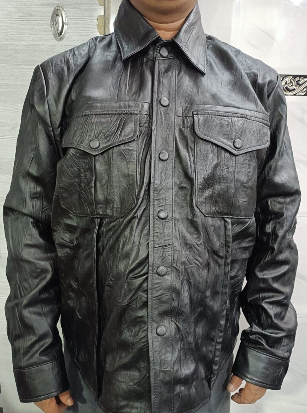 Mens Leather SHIRT Jacket TRUCKER Jacket for Men WRINKLE Etsy