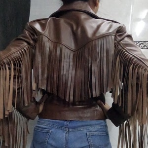 Women Genuine Lambskin Leather TASSEL Jacket | BROWN Color FRINGE Western Ladies Jacket | Designer Slim Fit Biker Jacket  | Gift For Her