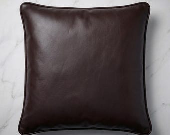 100%Real Lambskin leather pillow cover,Plain Square Soft DARK BROWN LEATHER Pillow Cover,Living Decor,Home Decor,Housewarming,Throw Cover