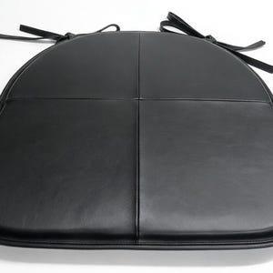 Black Lambskin LEATHER CHAIR PAD with Ties | Tolix Style Chair Pad | Dining seat pad home | Round Edge Dining Seat Cushion Lambskin Leather image 1