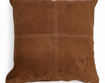 Genuine Suede Leather BROWN CUSHION Cover | Decorative Throw Covers for Living Room Cover Square Soft Suede | Covers for Couch