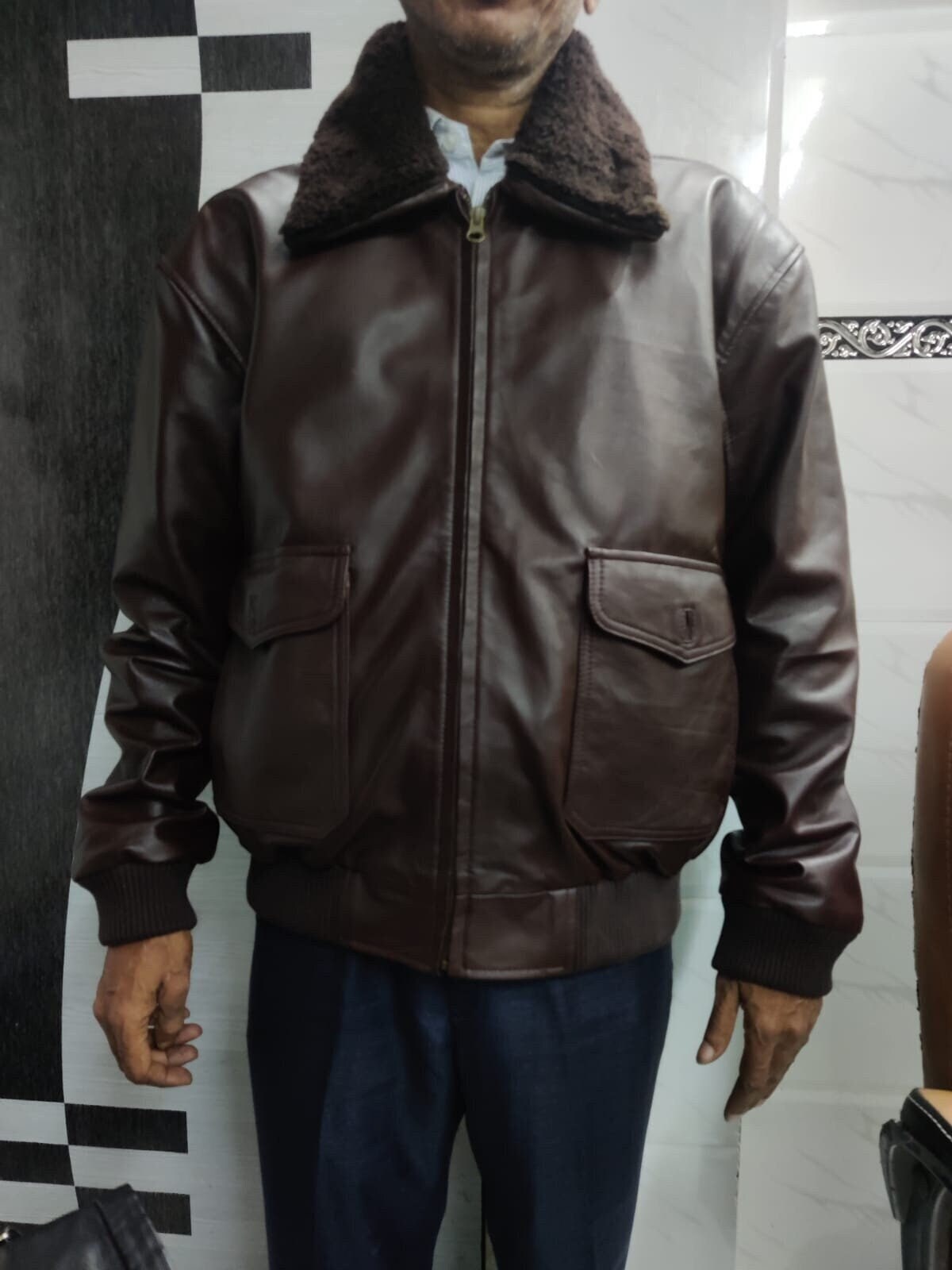 Men's DARK BROWN Leather Aviator Jacket, Leather Pilot Jacket, G1 US Navy Biker Flight Bomber Jacket, A2 Leather Jacket, Mens Pilot Jacket