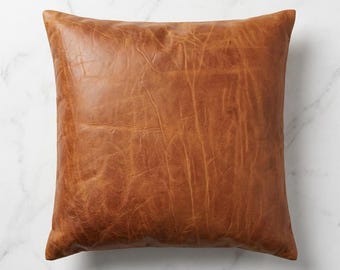 Lambskin Leather DISTRESS TAN LUXURY Pillow Cover, Leather Cushion Cover Couch Decorative Accent Cover For Bedroom Best Housewarming Gift