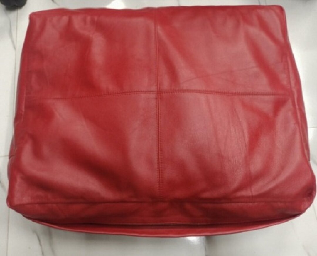 Real Lambskin Red Leather BENCH Floor Cushion Cover Upholstery Leather