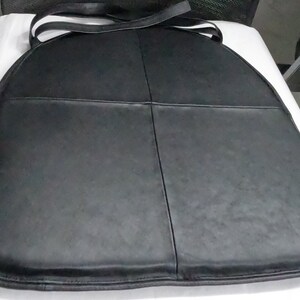 Black Lambskin LEATHER CHAIR PAD with Ties | Tolix Style Chair Pad | Dining seat pad home | Round Edge Dining Seat Cushion Lambskin Leather image 5