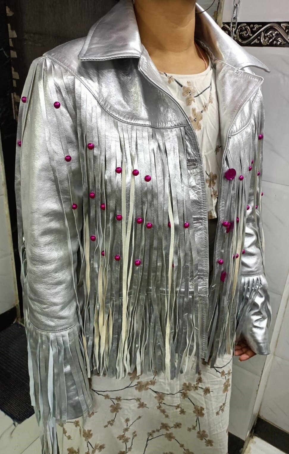 mary jane silver metalic quilted lambskin