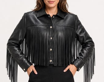 Women Leather Jacket | Fringe Jacket Women | Cropped Jacket Women | Western Jacket Women | Moto Jacket Women | Cropped Leather Fringe Jacket
