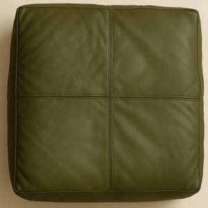 Leather Seat Cushion Cover | Olive GREEN Leather Pet Bed Cover| SQUARE Bench Floor Cushion Cover | Leather BENCH Cushion Cover