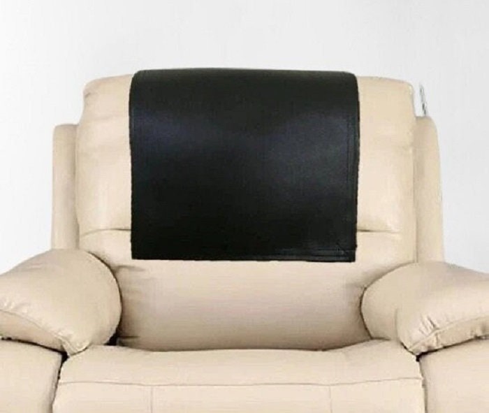 Lambskin Leather Recliner Chair HEADREST Cover, BLACK SLIPCOVER