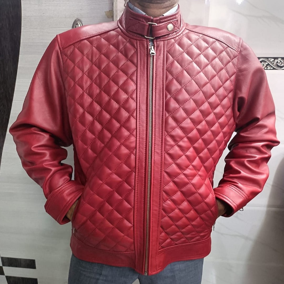 ウィル様Leather Suede Diamond Stitch Jacket Mens Motorcycle Vintage Brown Diamond Quilted Racer Leather Jacket