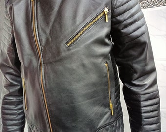 Men BLACK LEATHER Jacket Men Motorcycle Café Racer Vintage Style