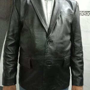 Mens Genuine Lambskin BLACK Leather Blazer| Office Wear FORMAL Leather BLAZER| Stylish Jacket| Classic Two Button Leather Blazer |