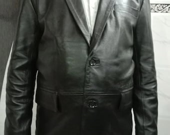 Mens Genuine Lambskin BLACK Leather Blazer| Office Wear FORMAL Leather BLAZER| Stylish Jacket| Classic Two Button Leather Blazer |
