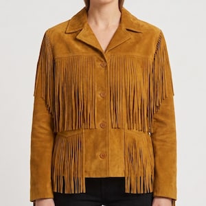 Brown fringe suede leather jacket cowgirl coat. Women's outerwear gift for her.