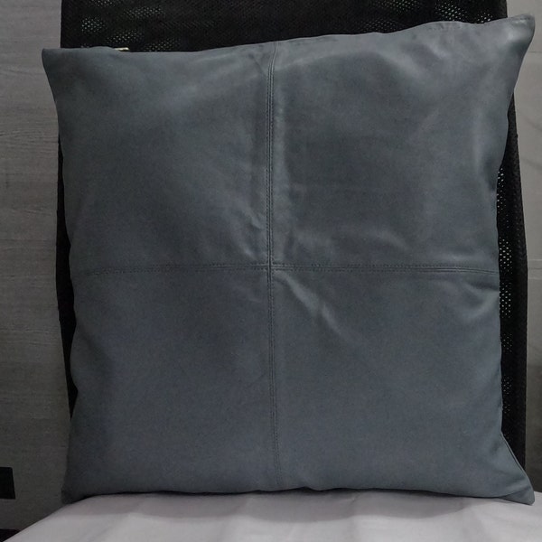 Housse de coussin et taie d'oreiller en cuir GRIS en peau d'agneau, housse de coussin de canapé, housse de jet décorative pour chambre à coucher, taie d'oreiller carrée de luxe - GRIS