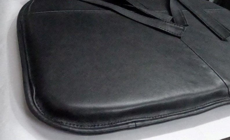 Black Lambskin LEATHER CHAIR PAD with Ties | Tolix Style Chair Pad | Dining seat pad home | Round Edge Dining Seat Cushion Lambskin Leather image 8