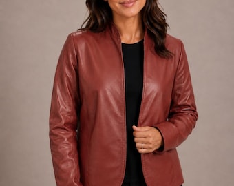 Leather Coat Women | Women Blazer Jacket | Red Leather Coat Women | Red Blazer Women | Women Leather Blazer, Leather Blazer Coat, Band style