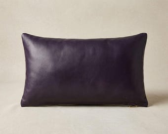 Lambskin Leather Pillow Cover | RECTANGLE Plain Leather Cushion Cover | Decorative Throw Cover for Living Room & Bedroom, Luxury Gift Cover