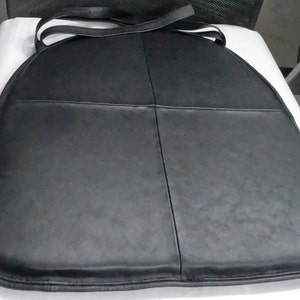 Lambskin Leather Black one side Round Chair Pad With Ties| Dining seat pad for home , office | Housewarming gifts I Tolix Style Chair Pad