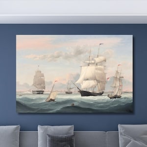 New York Harbor by Fitz Henry Lane Canvas Wall Art Design, Art Print Decor For Home & Office Decoration, Poster Or Canvas Ready To Hang