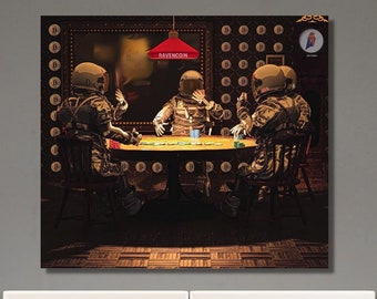 Astronautposter, astronautkanvasväggkonstdesign, astronaut spelar pokerpostertryckdekor för hem och kontor, poster eller canvas redo att hängas