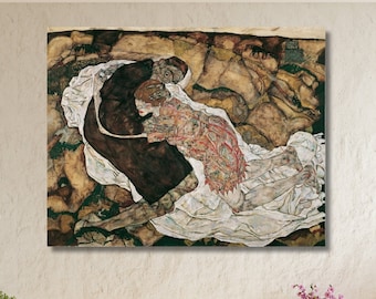 エゴン・シーレ「死と乙女」1915年手描き油絵複製画、シーレ表現主義