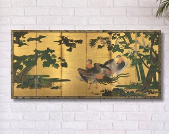 Peacocks and Bamboo by Tosa Mitsuyoshi Art Canvas Wall Art, Tosa Mitsuyoshi Print Decor For Home & Office, Poster Or Canvas Ready To Hang
