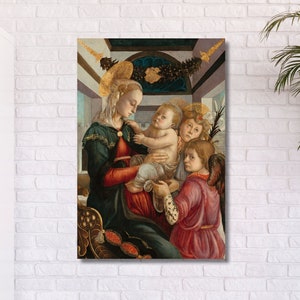 Sandro Botticelli&#39;s Madonna and Child with Angels Print, Canvas Wall Art Design,For Home & Office Decoration,Poster Or Canvas Ready To Hang
