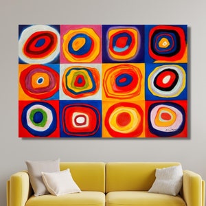 Color Study Squares with Concentric Circles Print,Wassily Kandinsky Canvas Wall Art Design,Poster,Decor For Home Office,Canvas Ready To Hang