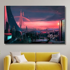 A City in The Future Canvas Wall Art Design,Poster Print Decor For Home & Office Decoration, Poster Or Canvas Ready To Hang”