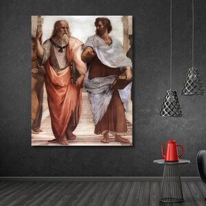 La scuola di Atene di Raffaello, stampa su tela, artista italiano dell&#39;Alto Rinascimento, design da parete, stampa, ufficio, poster, pronto da appendere.
