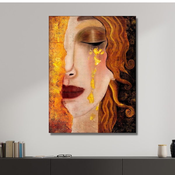 Impresión de lágrimas doradas, póster de lágrimas de Freya, diseño de arte de pared de lienzo de Gustav Klimt, para decoración de hogar y oficina, póster o lienzo listo para colgar