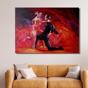 Tango Couple Print, Oil Paint Effect Canvas Wall Art Design, Poster Print Decor For Home & Office Decoration, Poster Or Canvas Ready To Hang