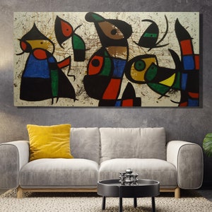 Personnages Oiseaux Canvas Print,Joan Miro Wall Art Design,Abstract Wall Decor,Surrealism Poster,Decor For Home Office,Canvas Ready To Hang