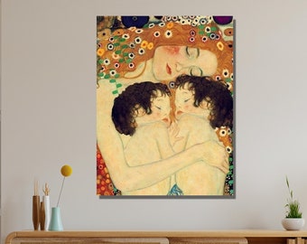 Mother and Twins Print, Gustav Klimt Poster, Gustav Klimt Canvas Wall Art Design,For Home & Office Decoration,Poster Or Canvas Ready To Hang