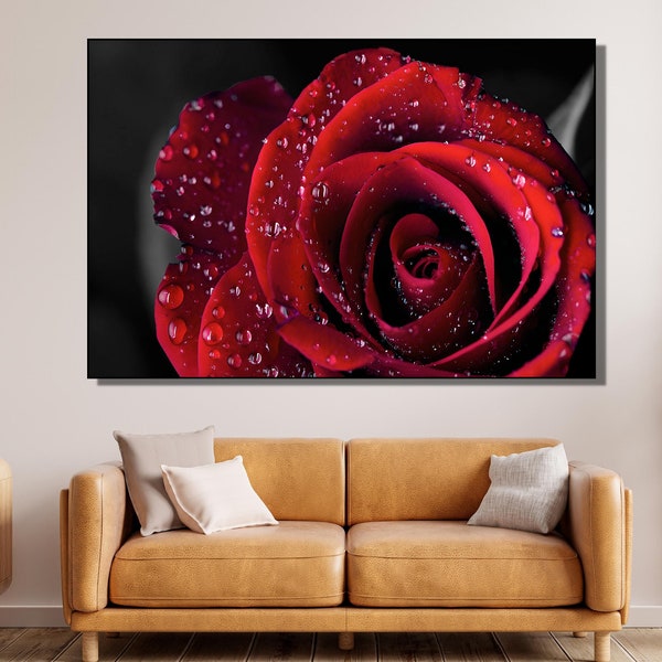 Impression de roses rouges, roses rouges, art mural sur toile noir et blanc, affiche, impression, pour décoration de maison et de bureau, affiche ou toile prête à accrocher