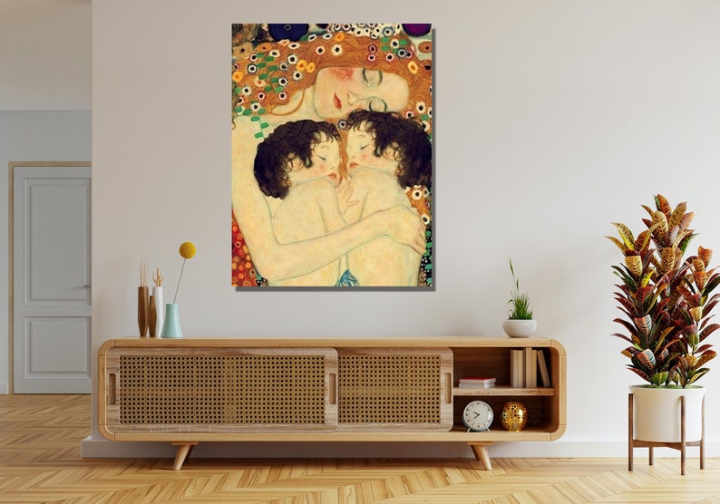 Mother and Twins Print, Gustav Klimt Poster, Gustav Klimt Canvas Wall Art Design,For Home & Office Decoration,Poster Or Canvas Ready To Hang image 1