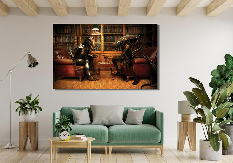 Chess Match of Alien and Predator Canvas Wall Art Design, Poster Print ...