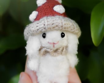 Crochet Amigurumi PATTERN: Mushy the fluffy Rabbit Wearing a Mushroom Hat, English PDF